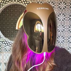 @eleanorvousden wearing an LED mask from Keskine