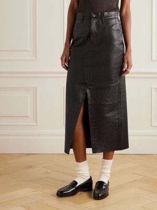 The Midaxi Croc-Effect Leather Midi Skirt