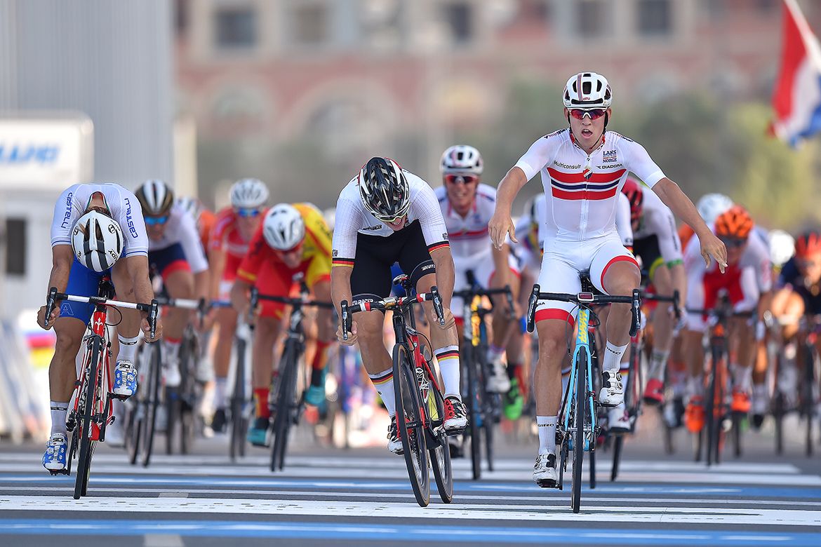 Kristoffer Halvorsen (Norway) wins the world championships U23 road race