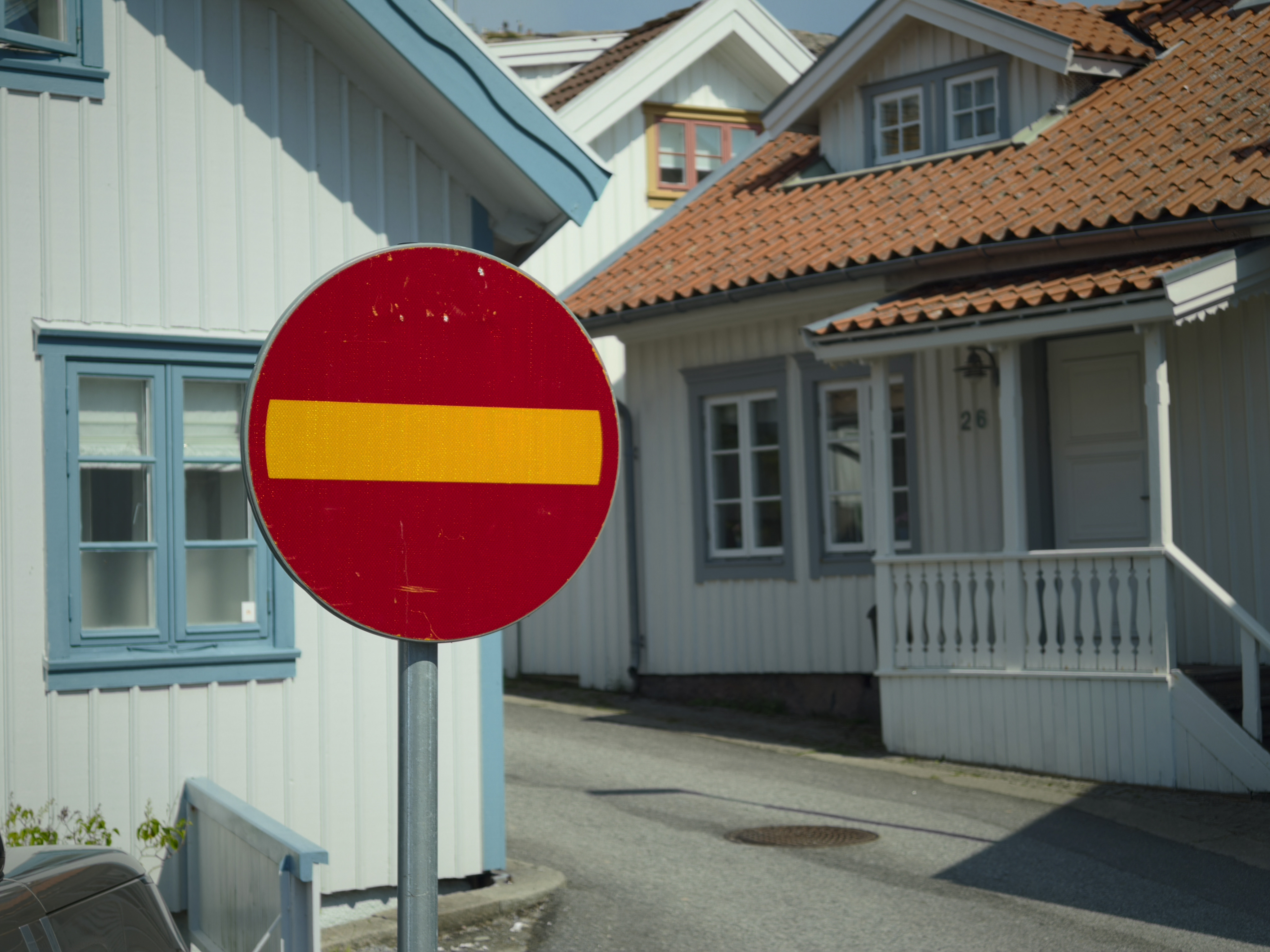 Oppo Find X8 Ultra phone sample image: no entry sign in a fishing village