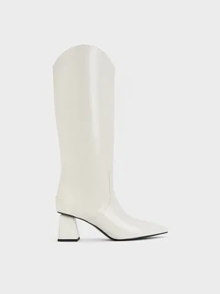 Lucinda Trapeze-Heel Knee-High Boots