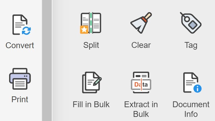 Capture d'écran d'icônes pour diverses fonctionnalités dans pdfFiller