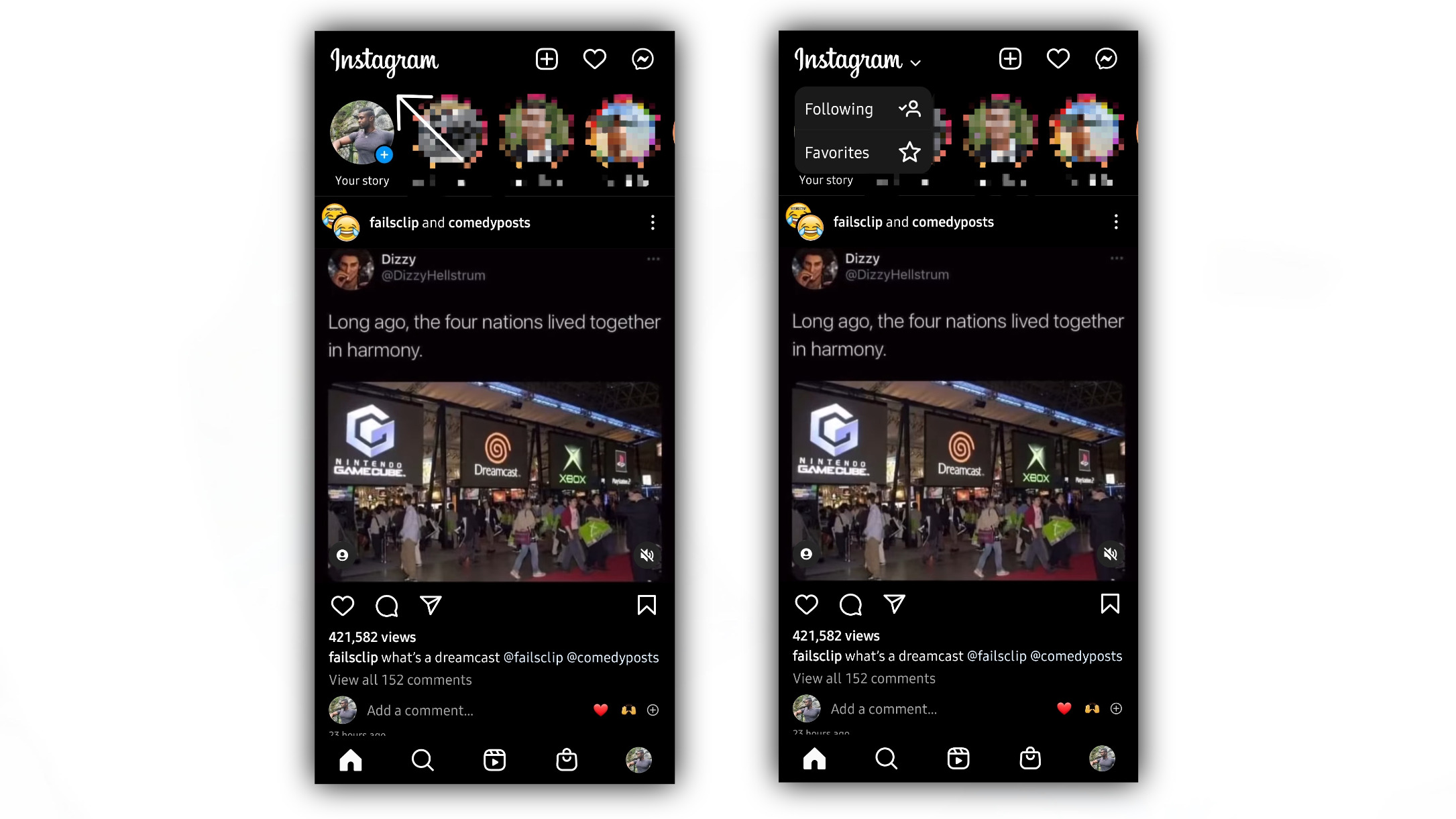 Instagram Favorites and Following feeds