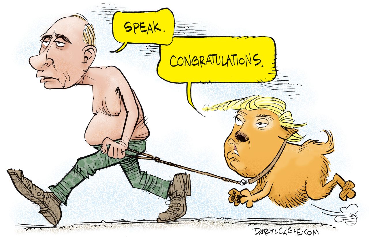 Political cartoon U.S. Putin Russian elections Trump congratulations