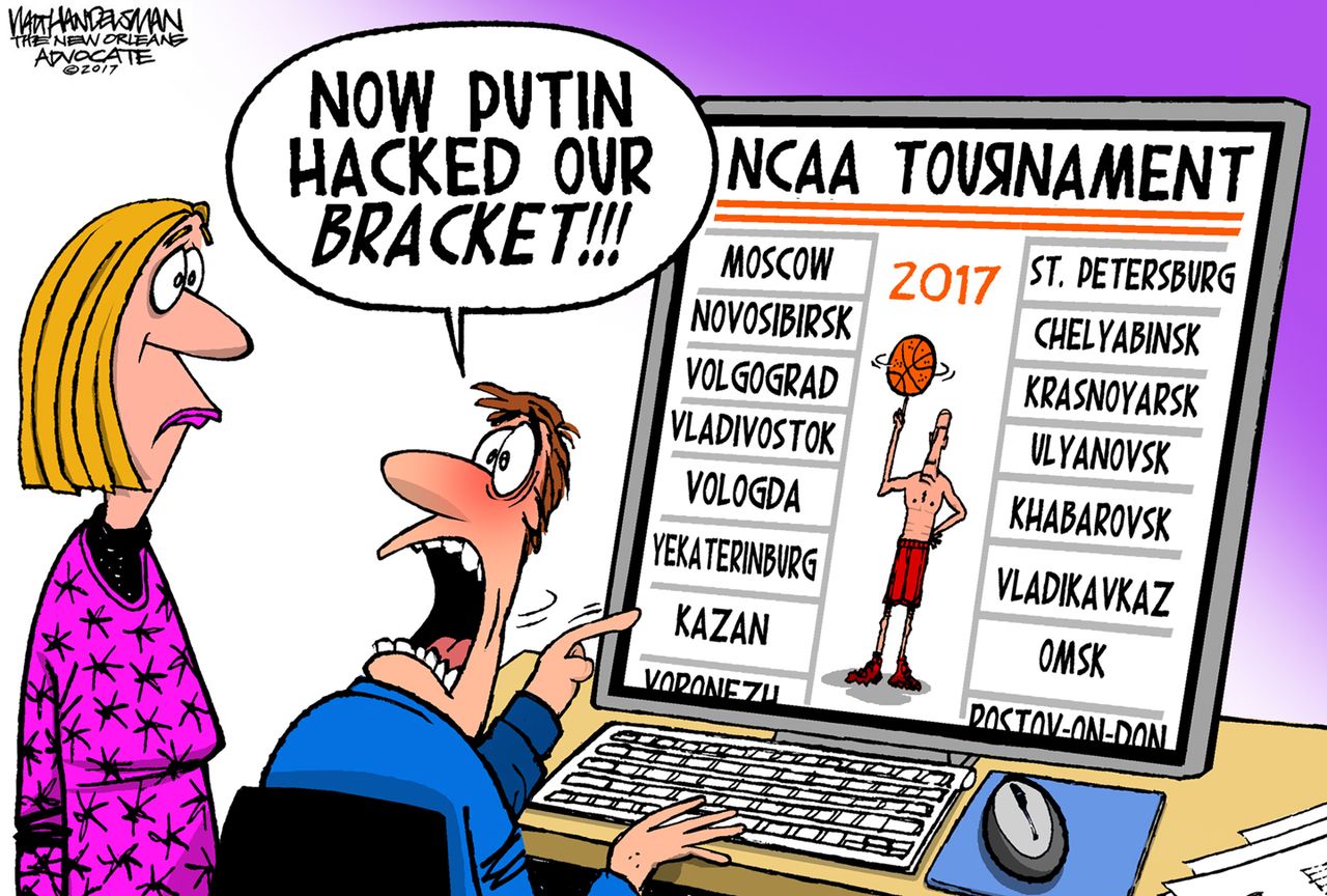 Editorial Cartoon U.S. Putin Russia hacks NCAA bracket