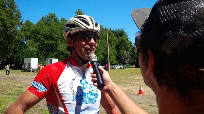 Trans Andes Challenge winner Javier Puschel is interviewed