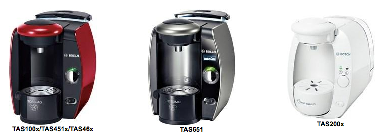 Red, silver and white Tassimo models.