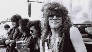 Bon Jovi backstage at a festival in 1986