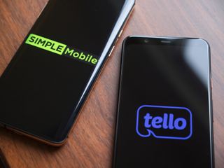 Tello Mobile and Simple Mobile logos on Android phones