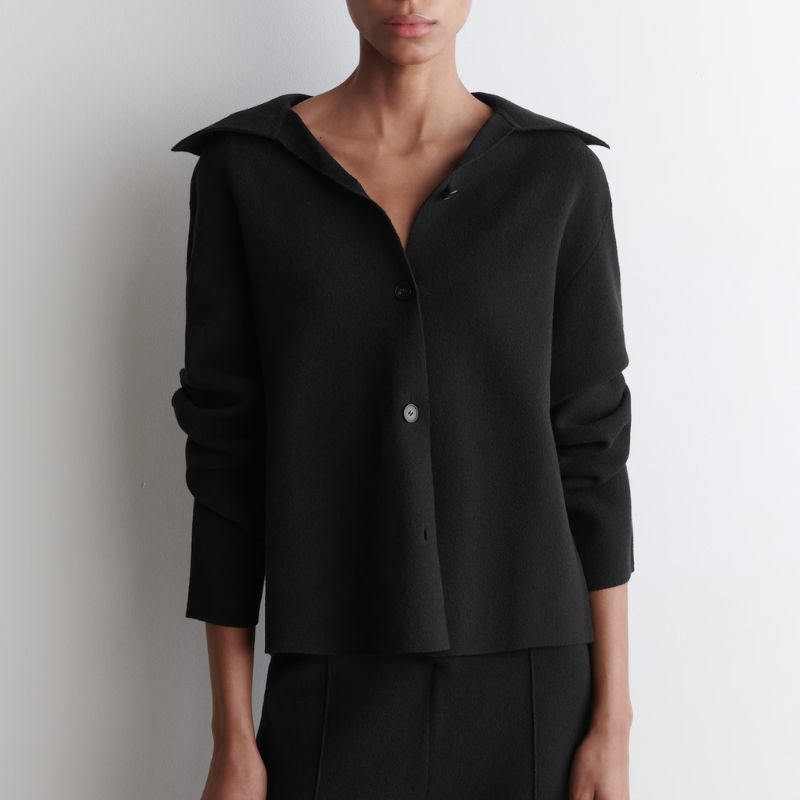 Collared Knitted Jacket on model 