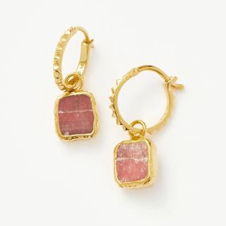 Mini Pyramid Charm Hoop Earrings | 18ct Gold Vermeil/rhodochrosite