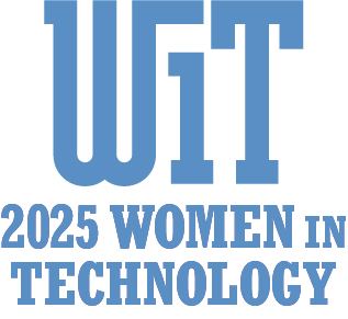 The Women in Technology Awards logo in blue for 2025.