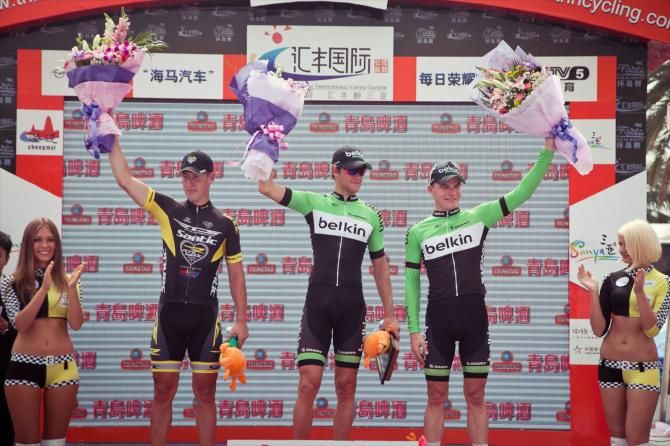 The stage podium: Boris Shpilevski, Theo Bos and Moreno Hofland
