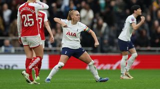 Tottenham's Molly Bartrip celebrates after Spurs' win over Arsenal in December 2023.