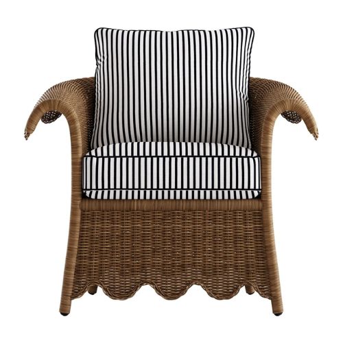 Kathy Kuo Home, Cielo Coastal Stripe Wicker Scalloped Outdoor Chair