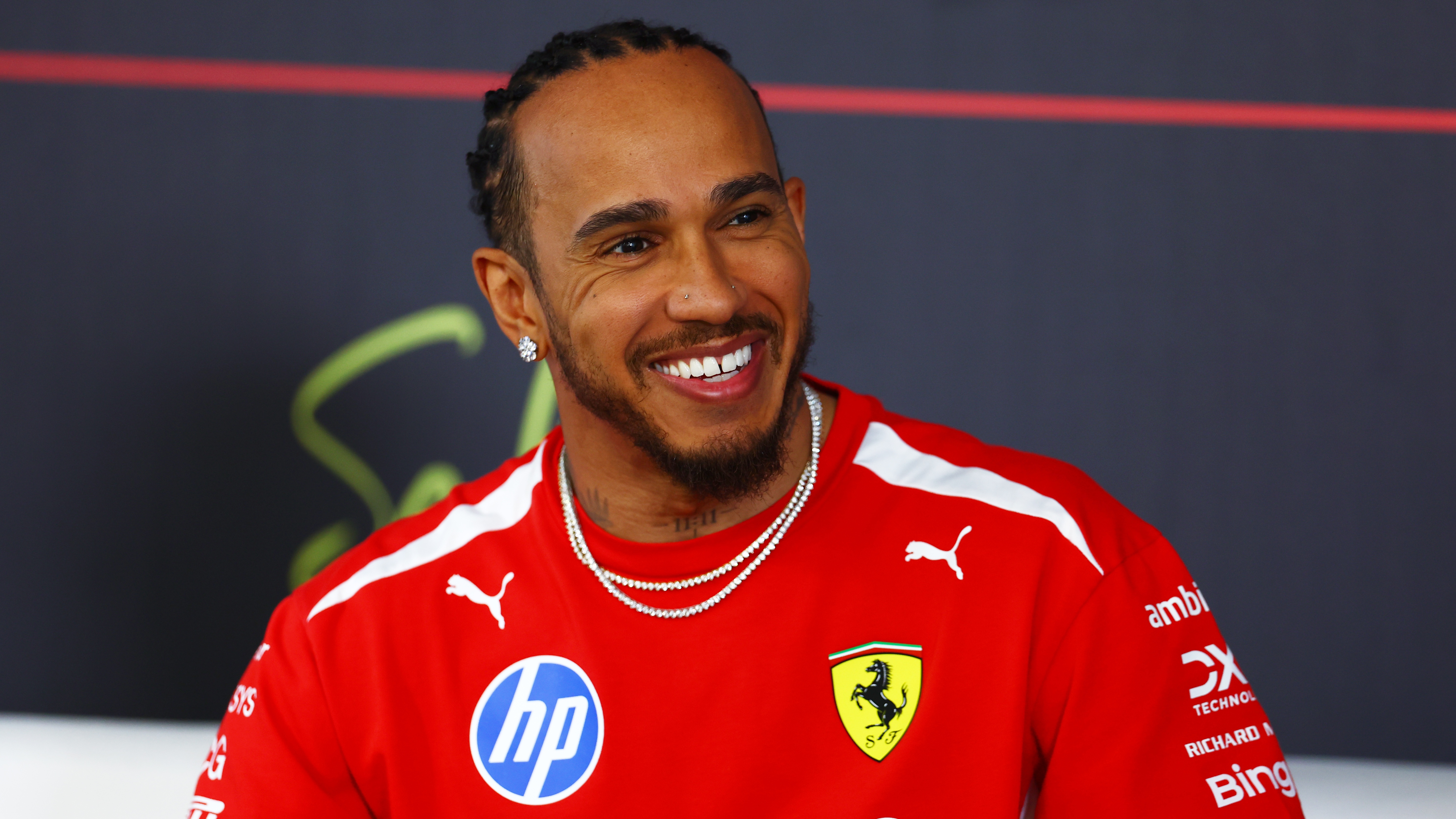 Lewis Hamilton of Great Britain and Scuderia Ferrari in the Drivers Press Conference during day one of F1 Testing at Bahrain International Circuit on February 18, 2026 in Bahrain, Bahrain.