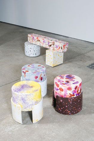 Kueng Caputo have rendered the leather-covered seats and enamel bases of the benches and stools indistinguishable from each other