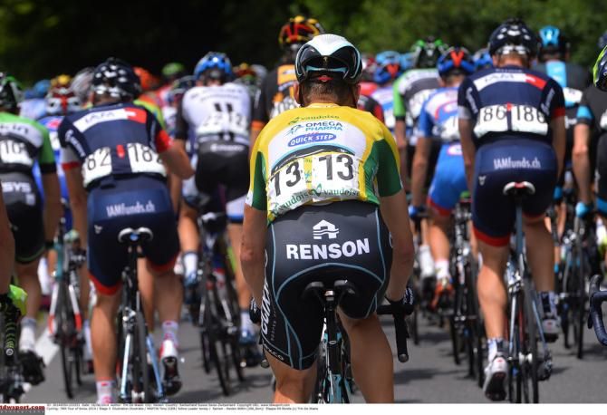 Tony Martin (Omega Pharma-Quick Step) at the back of the bunch