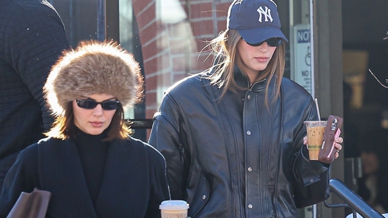 Kendall Jenner and Hailey Bieber go get coffee in Aspen wearing opposite outfits