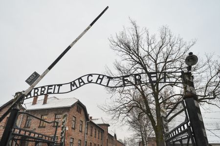 The entrance to the Auschwitz concentration camp. 