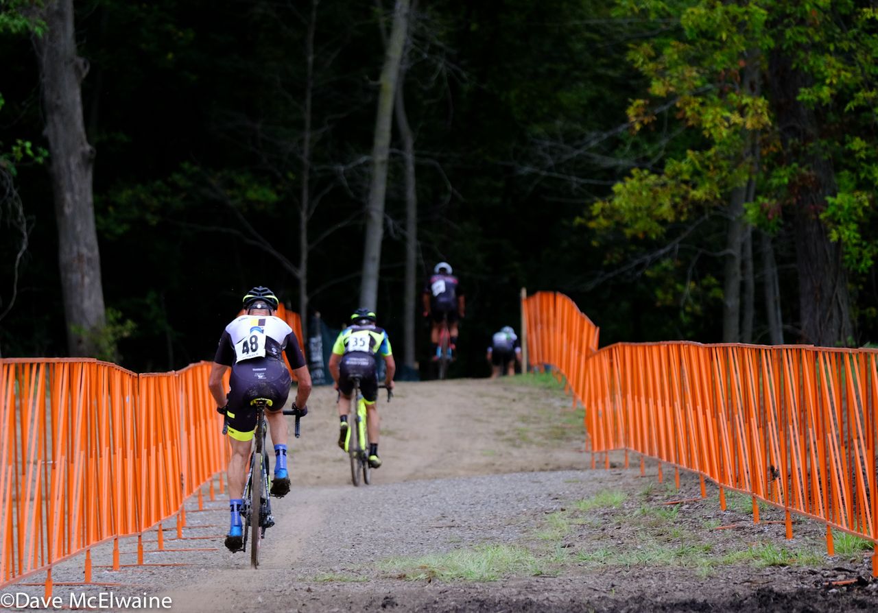 Riders entered a shady wooded section of the course halfway through each lap.