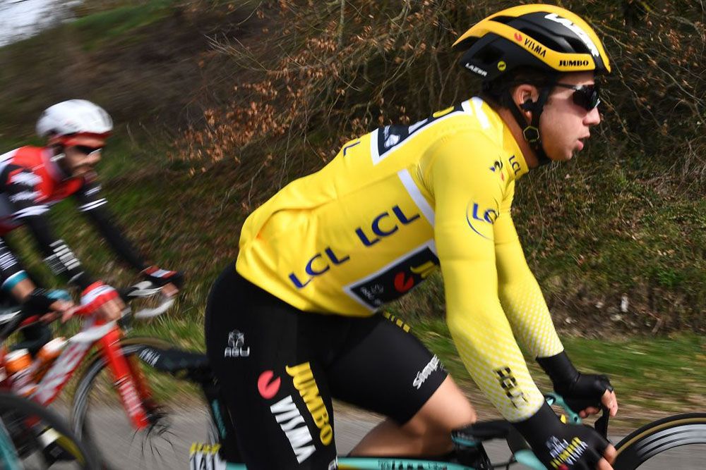 Dylan Groenewegen (Jumbo-Visma) riding in the yellow jersey