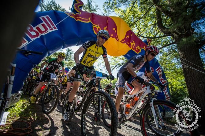 Jeremiah Bishop and Cole Oberman lead the pack off of the line of the Stage 7