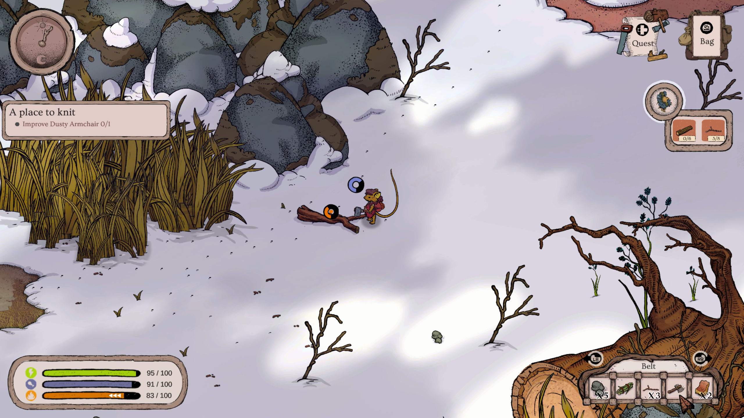 Winter Burrow from Pine Creek Games draws inspiration from the Mouse Guard comics, Don't Starve, 7 Days to Die, and Animal Crossing.