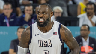 Lebron James (6) of US in action ahead of the France vs USA men's basketball final at Olympics 2024