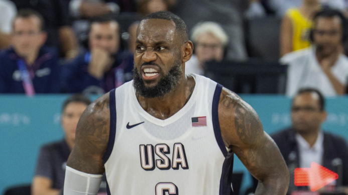 Lebron James (6) of US in action ahead of the France vs USA men&#039;s basketball final at Olympics 2024