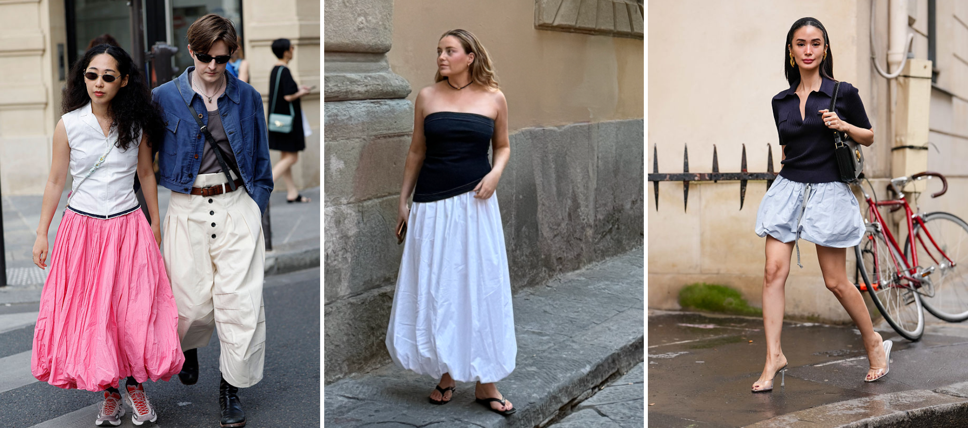 bubble hem skirts to shop and how to style them pink bubble hem skirt, white bubble hem skirt, mini bubble hem skirt