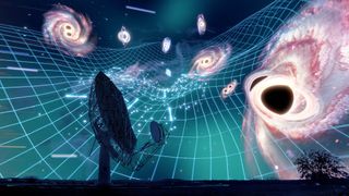 An illustration shows a gravitational wave map of the cosmos revealing hidden black holes