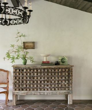 rustic vignette with limewashed neutral walls