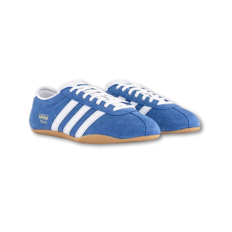 A cutout of blue Adidas Tokyo trainers