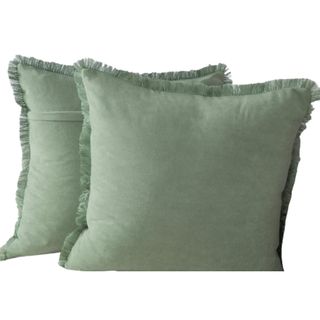 Two sage green throw pillows