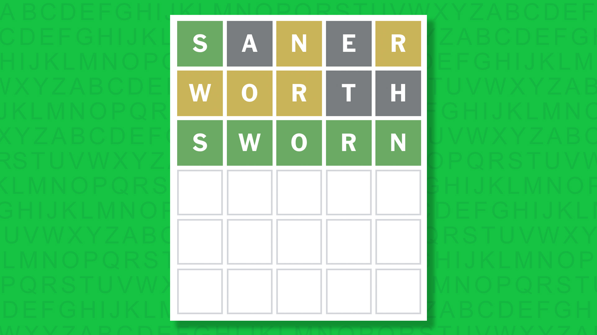 NYT Wordle answer for game 1752 on a green background