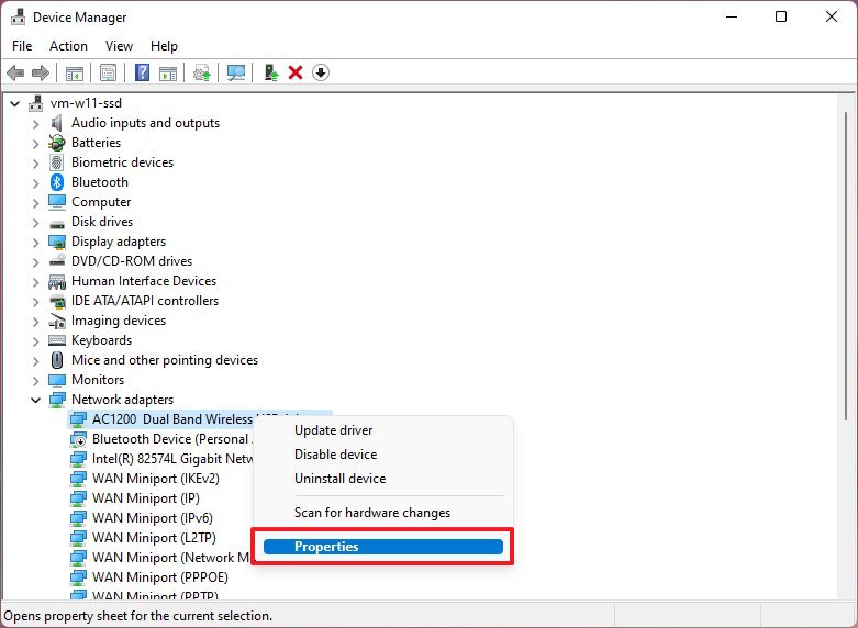 Device Manager properties