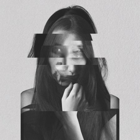 Abstract woman portrait in glitch style - stock photo