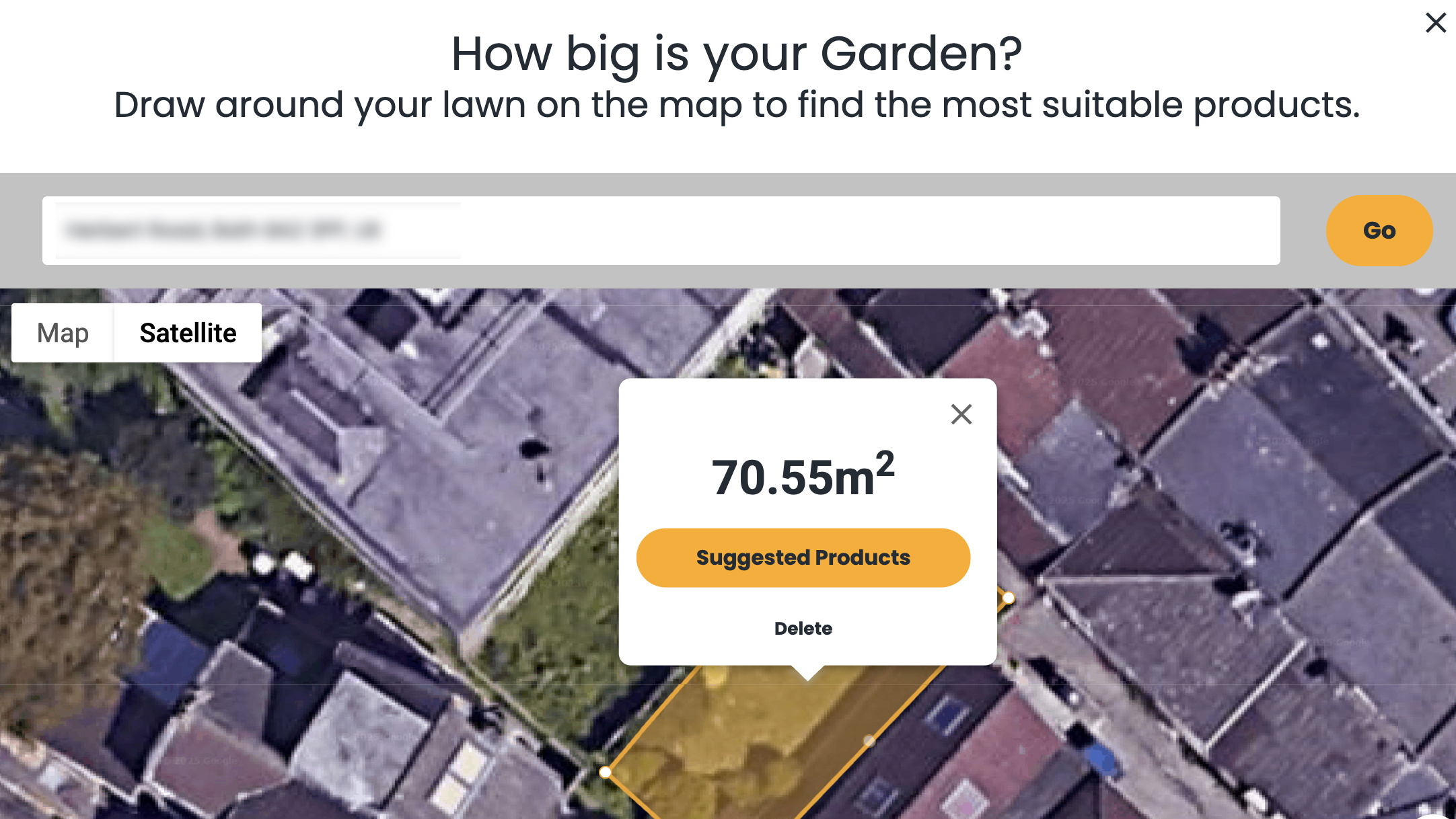Screenshot of garden measuring tool on STIGA site