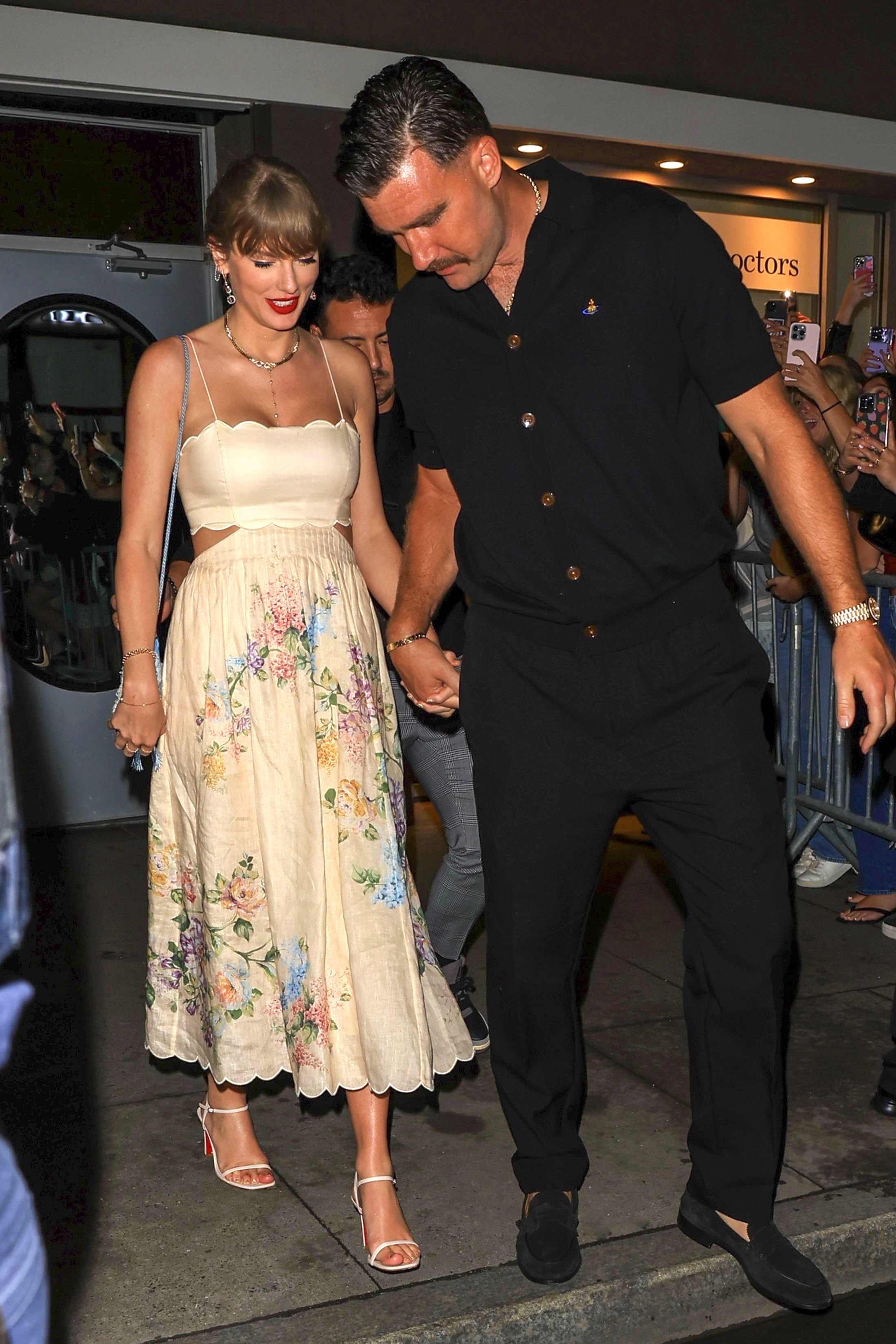 Taylor Swift and Travis Kelce leaving a wedding at Electric Lady Studios