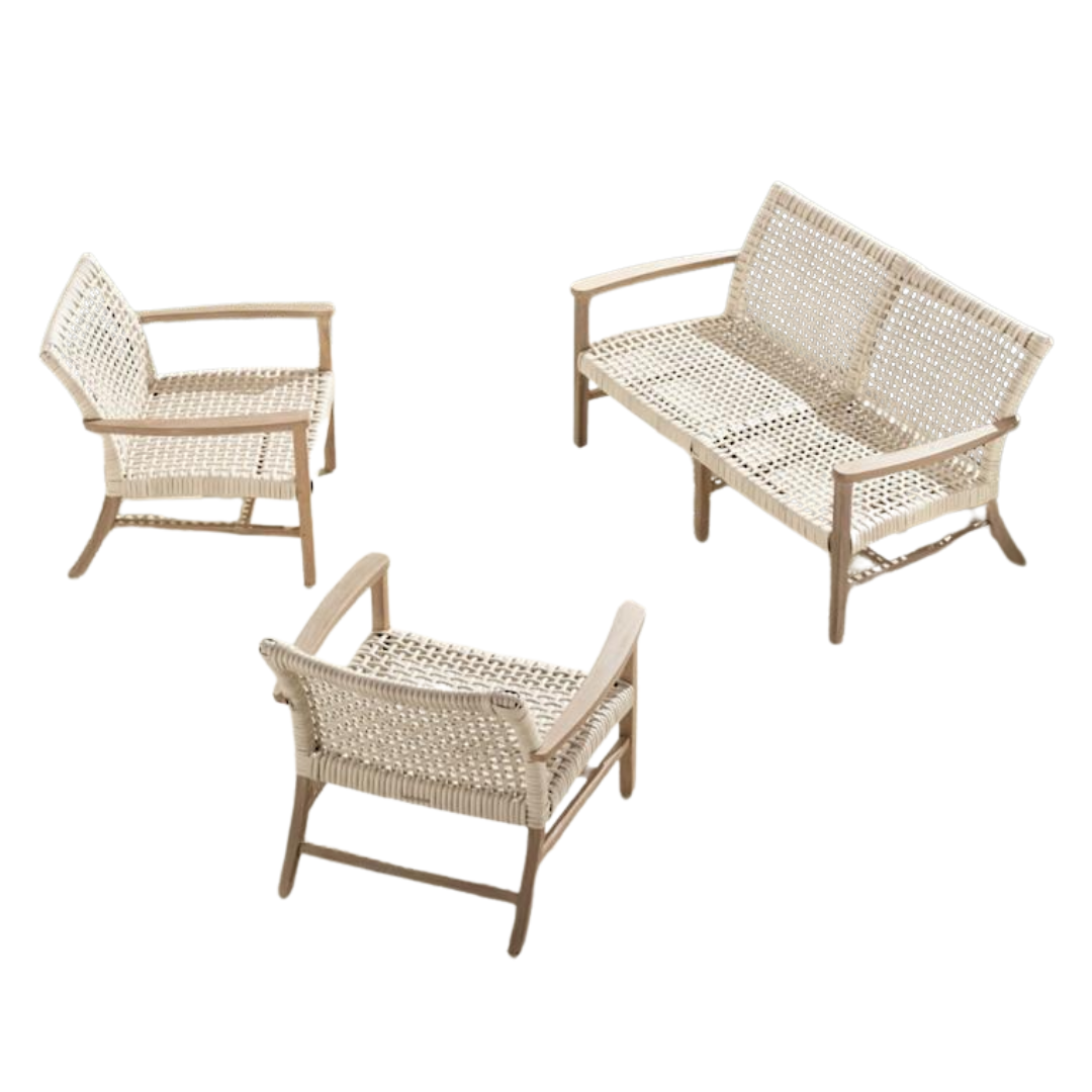 Isola 3-Pc. Loveseat Set in Weathered Teak & Washed White Wicker