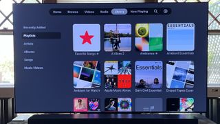 LG C4 OLED TV showing Apple Music app onscreen