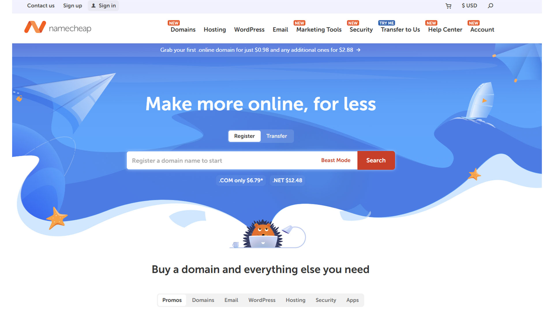 Namecheap homepage.