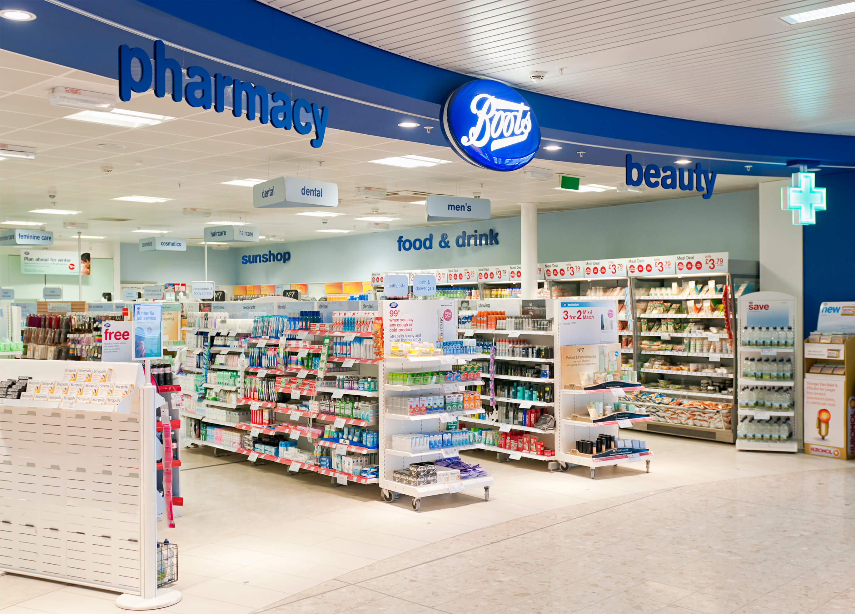 The entrance to a Boots pharmacy and beauty shop in Edinburgh.
