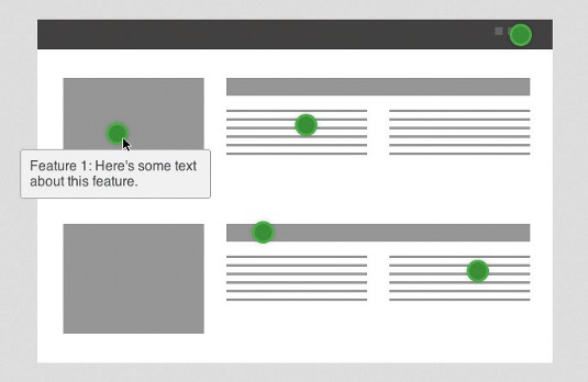 The feature description fades in and moves up slightly when the user hovers over any of the feature markers
