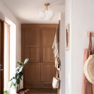 halllway with wooden cupboard and white ceiling light