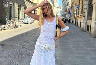 woman in white lace dress