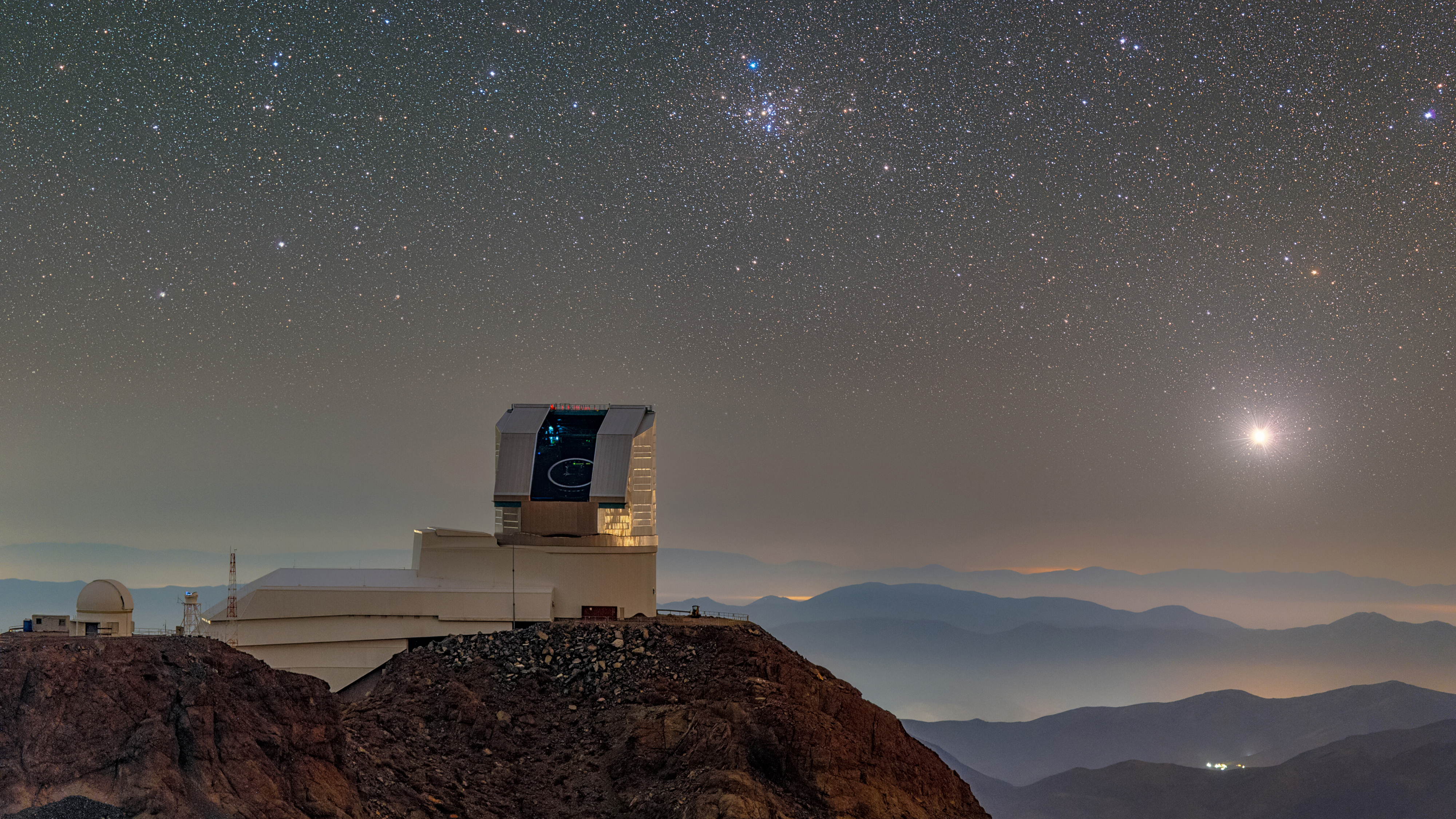 NSF&ndash;DOE Vera C. Rubin Observatory is seen with its dome open during First Look observation activities in April 2025