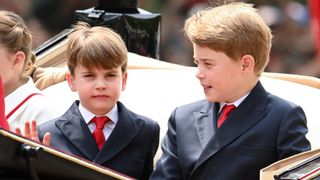 Prince Louis of Wales and Prince George of Wales are seen during Trooping the Colour on June 17, 2023