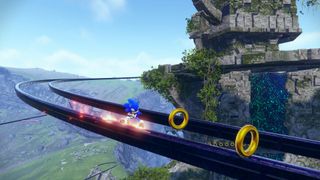 Sonic grinding along a rail.